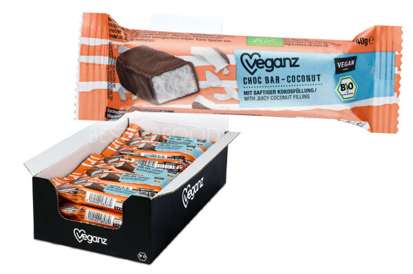 BIO Veganz Choc Bar Coconut Riegel 18x 40g